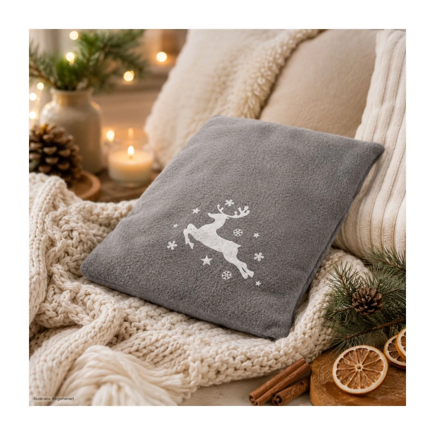 Wärmekissen Winterzeit Grau mit winterlichem Rentier-Motiv, grau – Bild 5