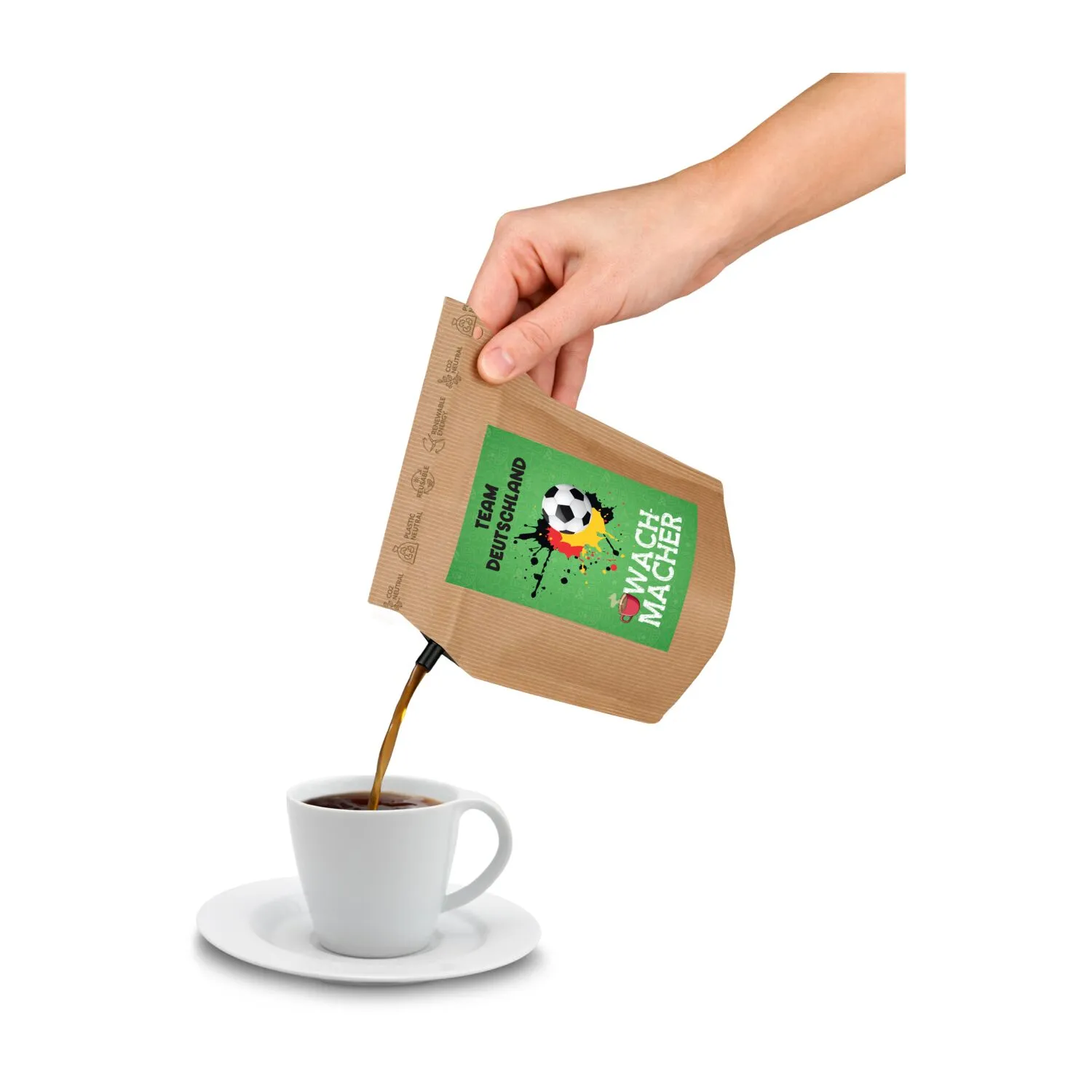 Geschenkartikel / Präsentartikel: Fußball Team Deutschland Wachmacher, wiederverwendbarer Brühbeutel mit Fairtrade Kaffee, braun – Bild 2
