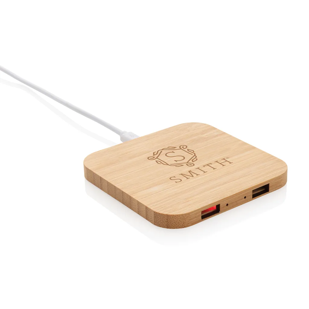 5W-Wireless-Charger aus Bambus mit USB, braun – Bild 4