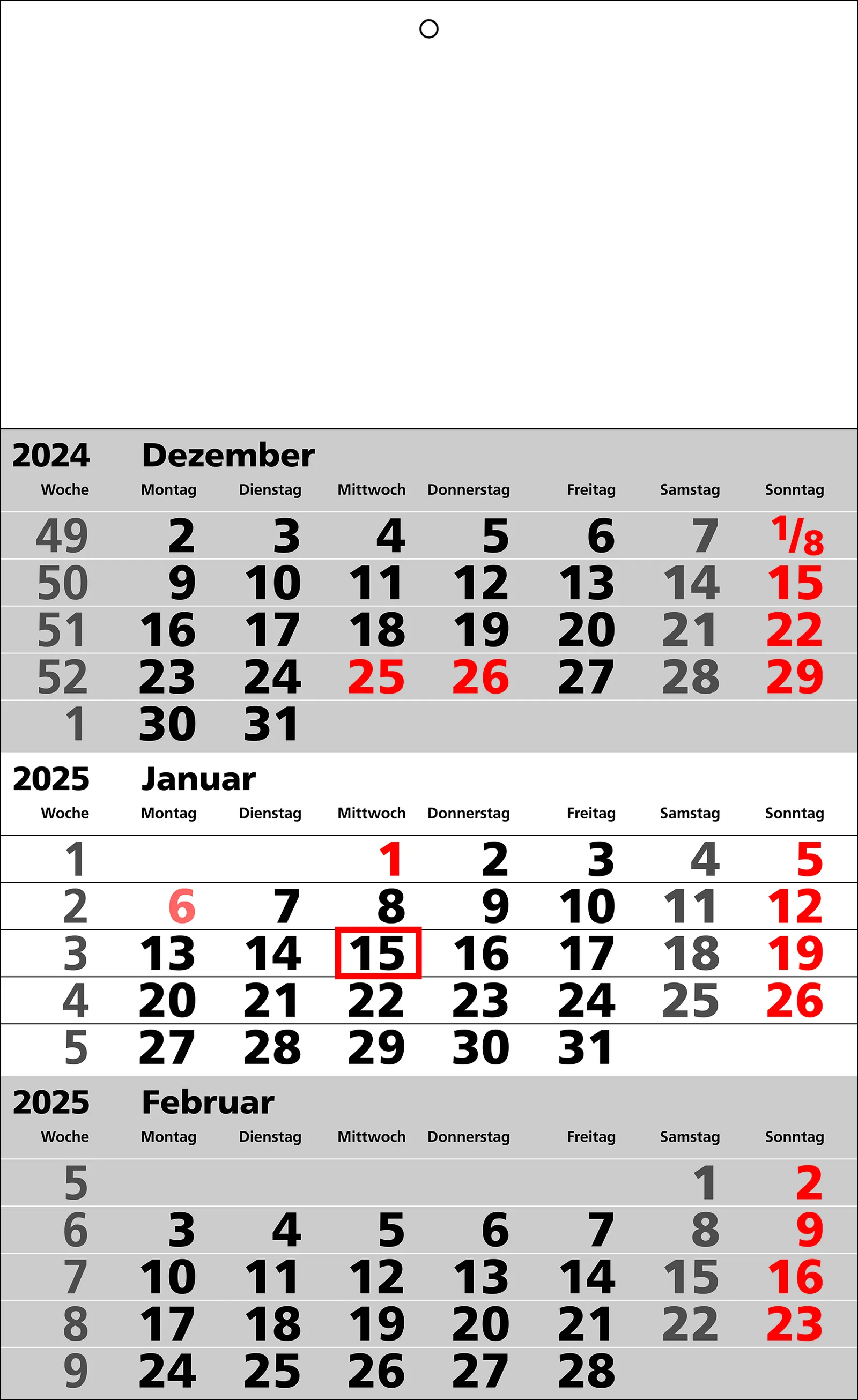 3-Monatskalender deutsch rot 2027