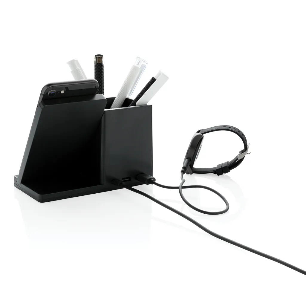 Ontario 10W Wireless Charger aus Bambus und RCS Kunststoff, schwarz – Bild 3