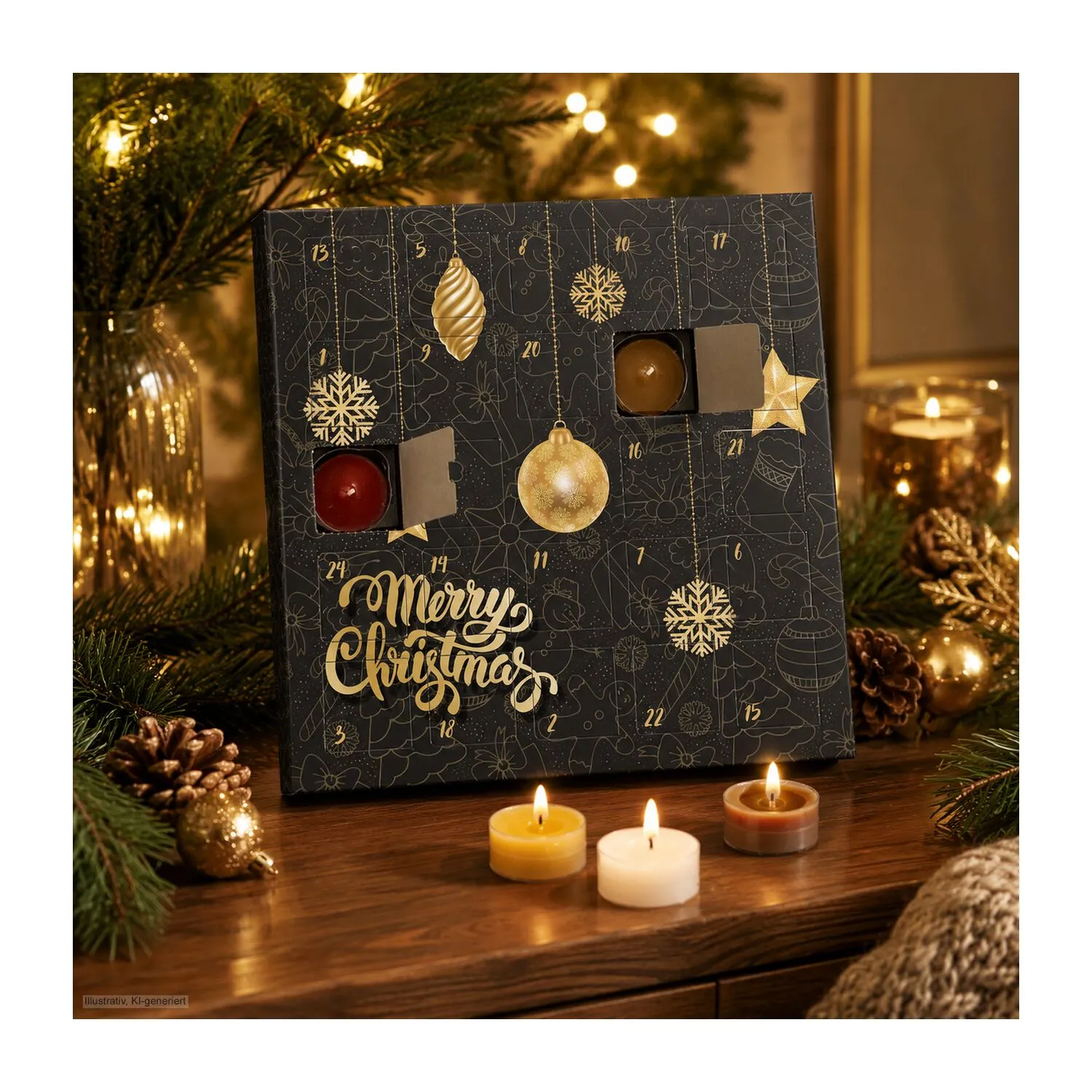 Geschenkartikel / Präsentartikel : Duftkerzen Adventskalender Merry Christmas, schwarz – Bild 5