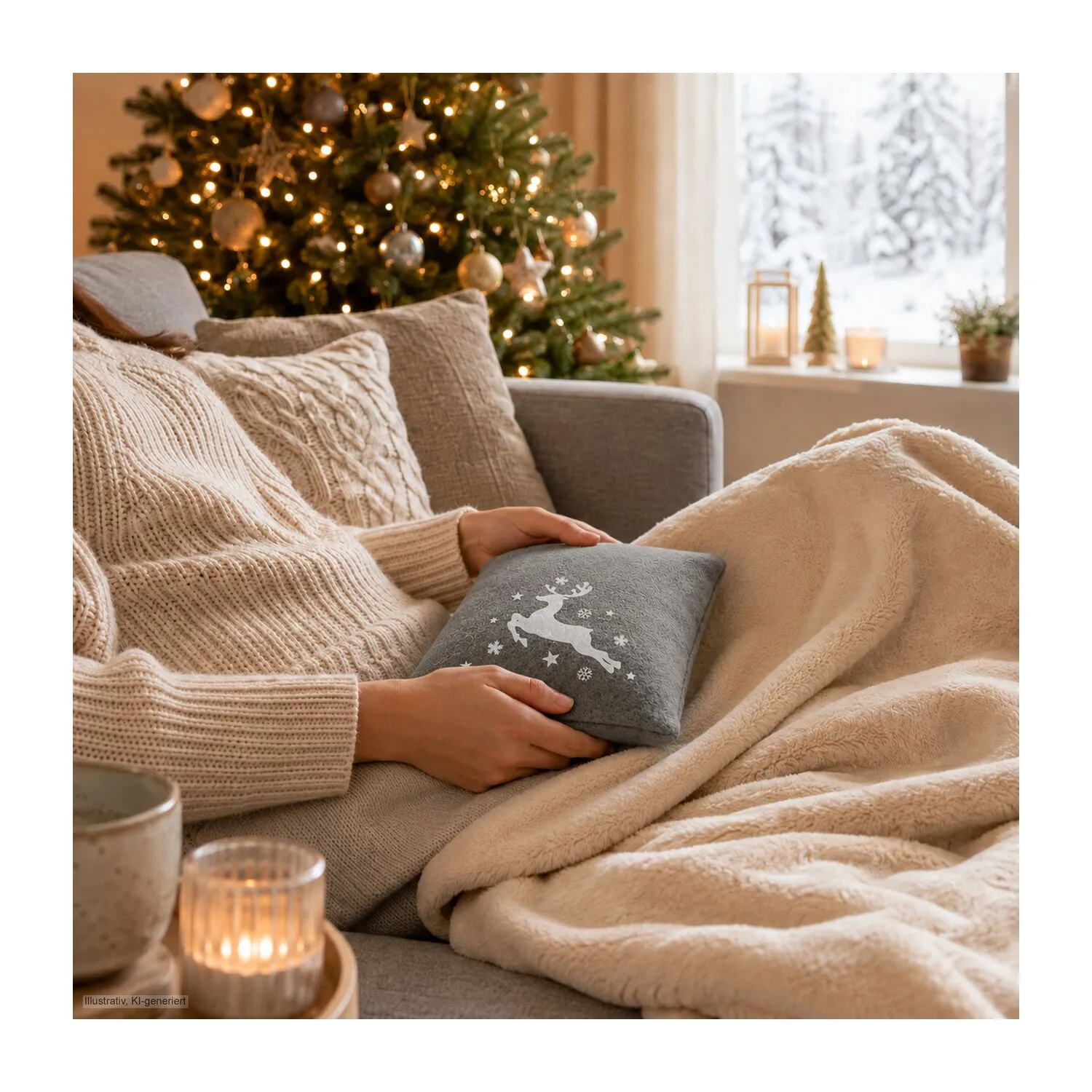 Wärmekissen Winterzeit Grau mit winterlichem Rentier-Motiv, grau – Bild 6