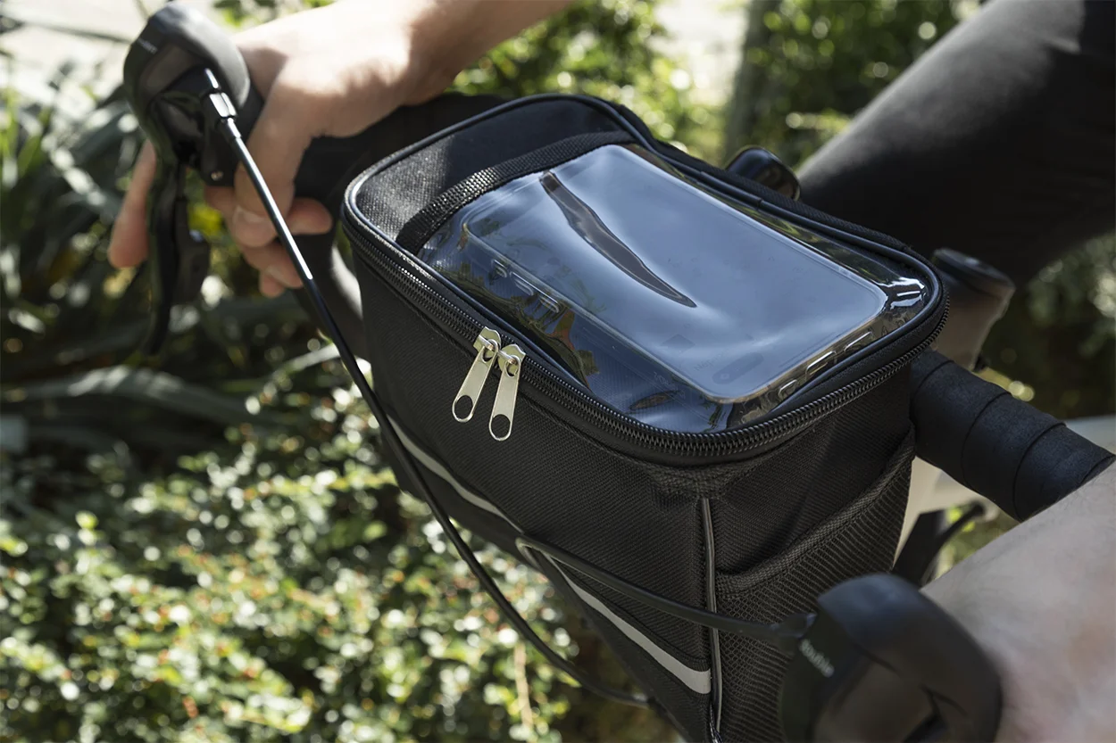 RPET-Fahrrad-Handyhaltertasche Velofon Plus, schwarz – Bild 5
