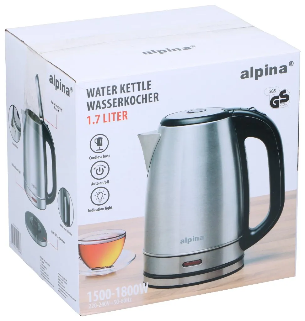 ALPINA Wasserkocher 1.7L 1800W Silber, Silber – Bild 3