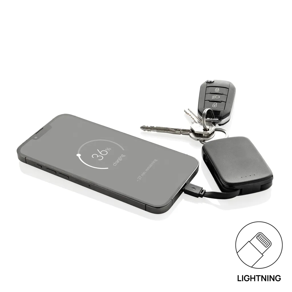 Nexo RCS Key-Chain-Powerbank 2.000mAh mit integr. Kabeln, schwarz – Bild 3