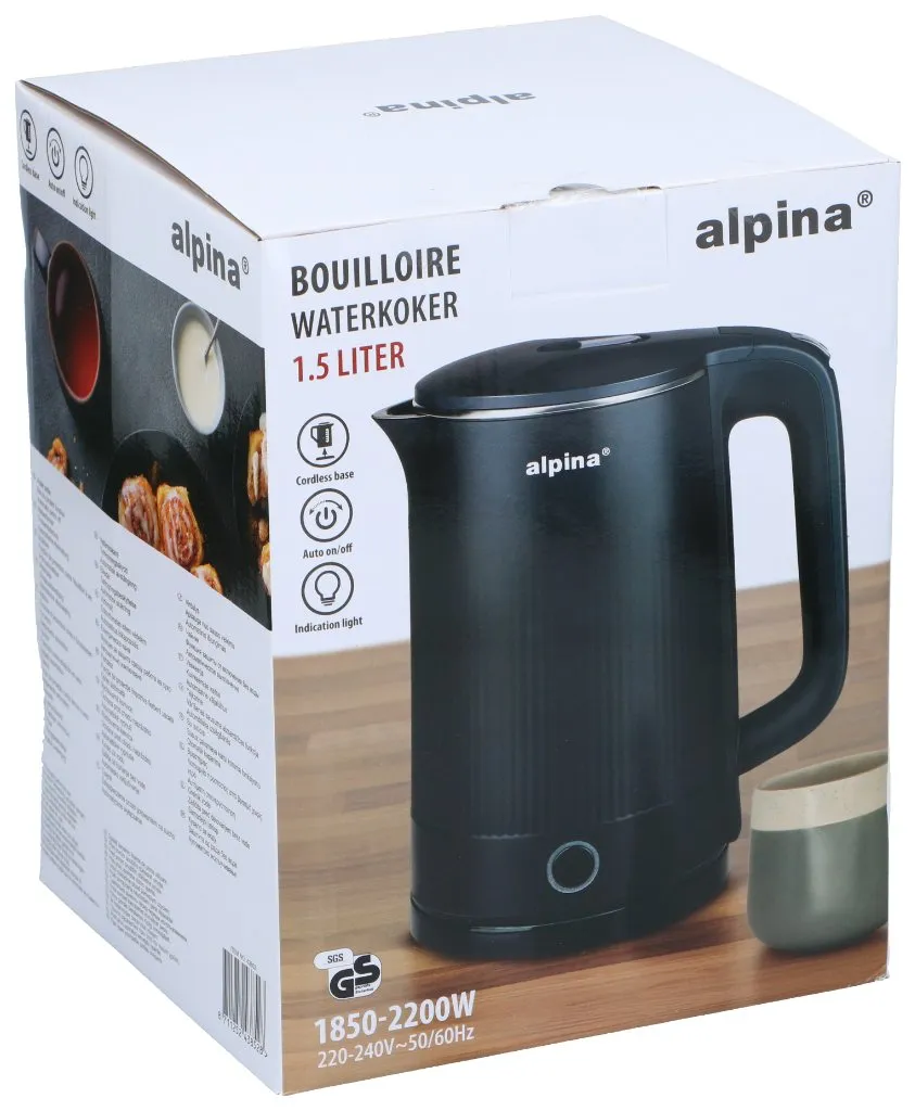 ALPINA Kabelloser elektrischer Wasserkocher 1.5L, Schwarz – Bild 2