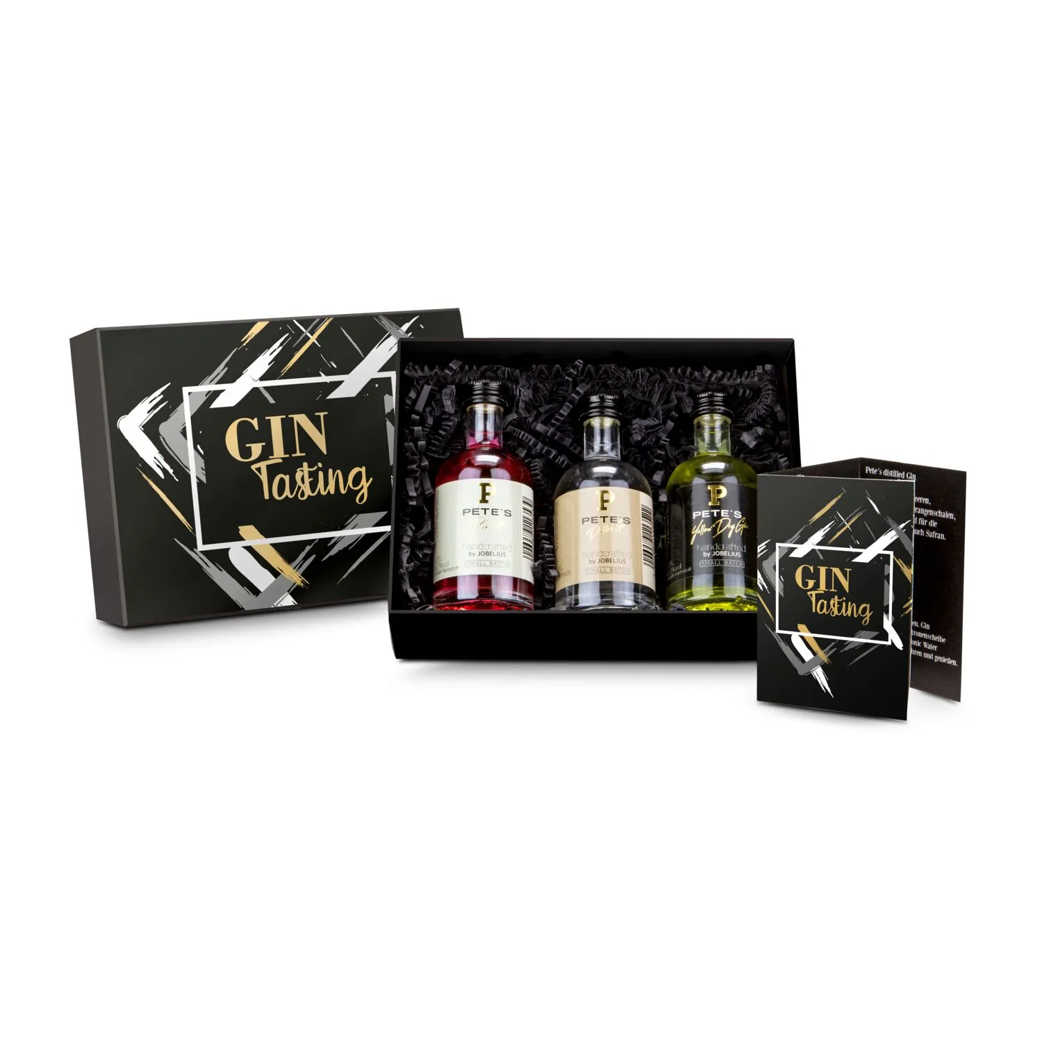 Geschenkset / Präsenteset: Gin-Tasting, 3 exklusive Gin-Sorten, schwarz – Bild 2