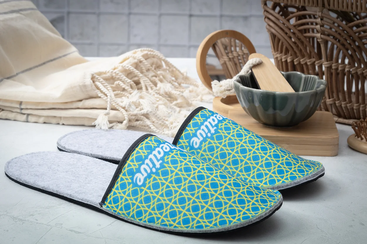 Individuelle RPET Hausschuhe CreaFelt Slip, weiß, grau – Bild 5