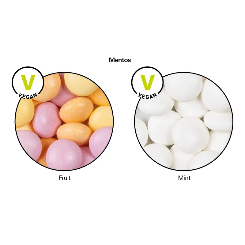 Minitüte, 8 g, weiße Folie, Mentos Kaudragee Fruit – Bild 2