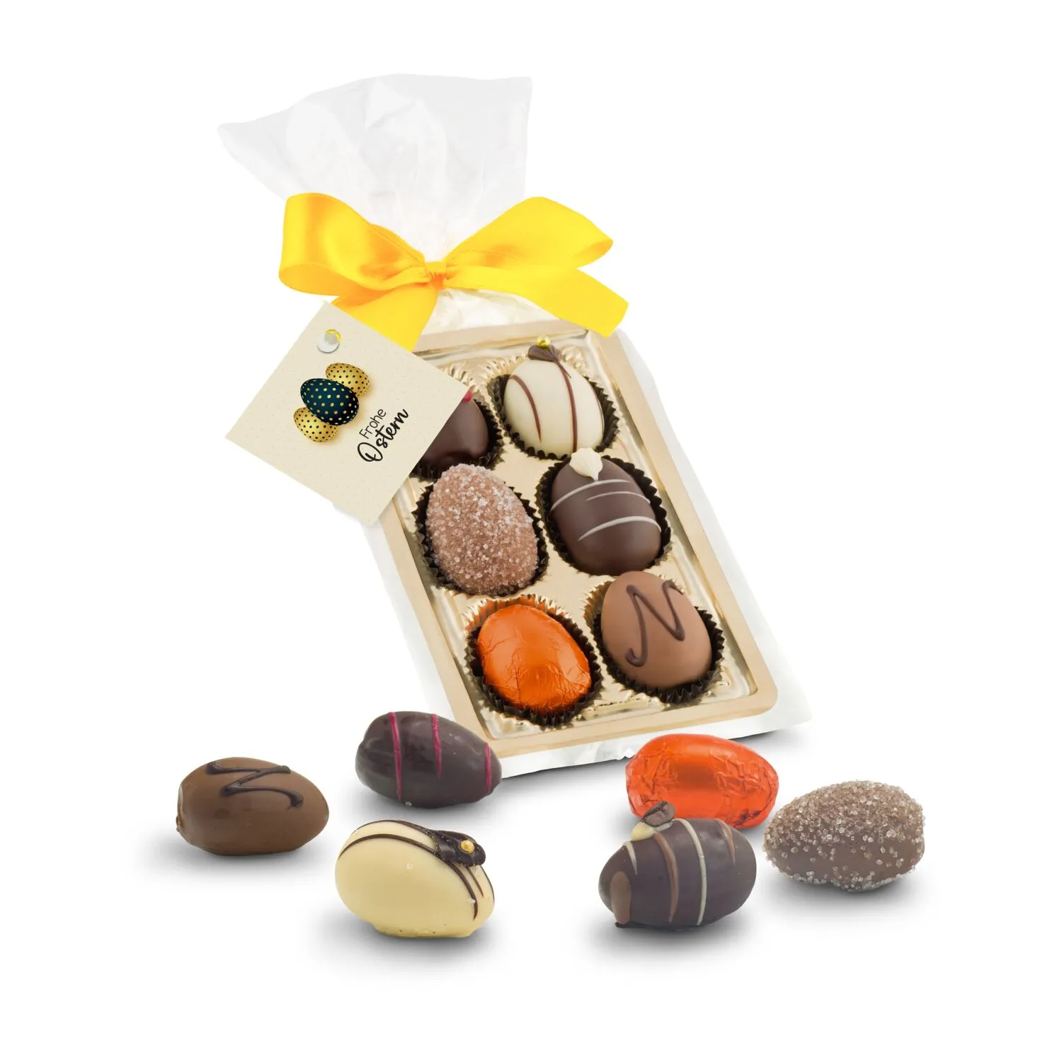 Geschenkartikel / Präsentartikel: Schokoladen-Pralineneier, 6 Stück, 125 g
