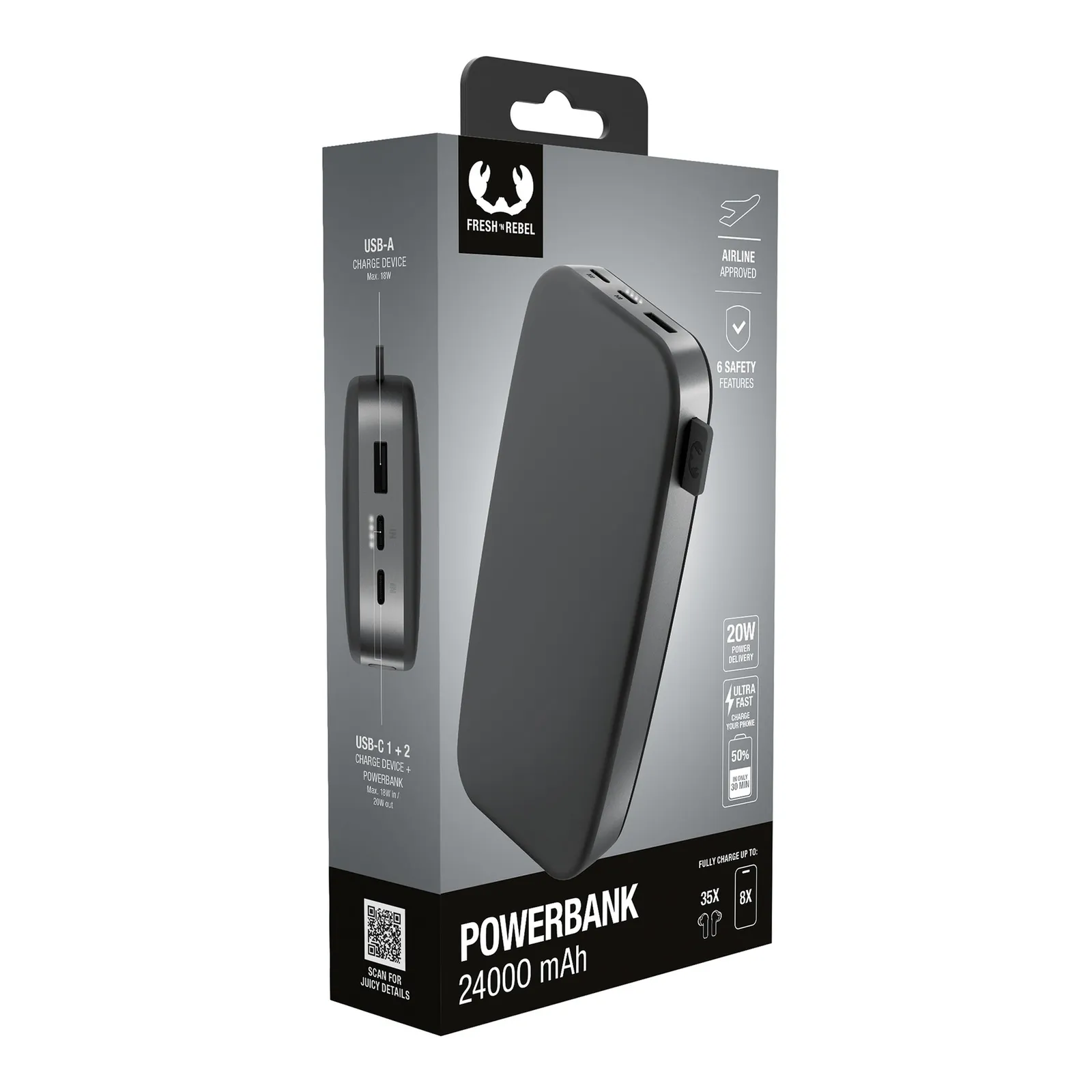 Fresh 'n Rebel Powerbank 24000 mAh USB-C, Sturmgrau – Bild 2