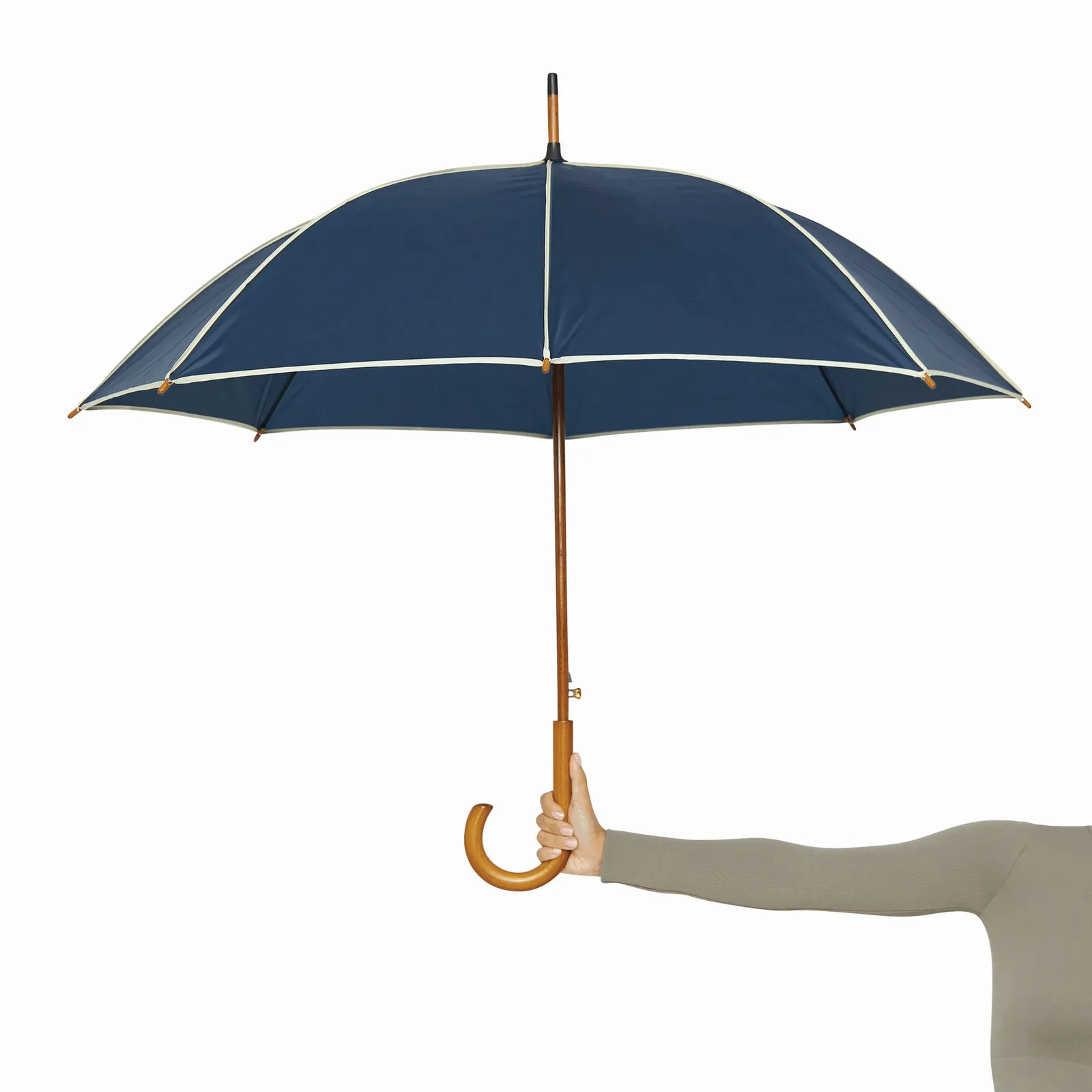 WALTZ Umbrella, Automatik-Holzstockschirm, beige, marineblau – Bild 8