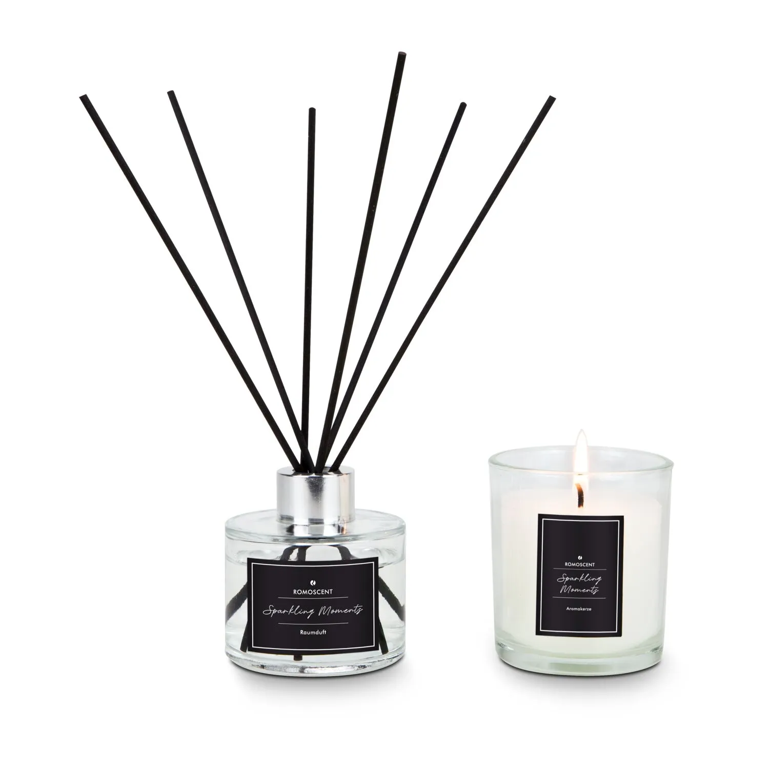 ROMOSCENT® Aroma-Set Sparkling Moments, Raumduft & Aromakerze, schwarz-weiß – Bild 2