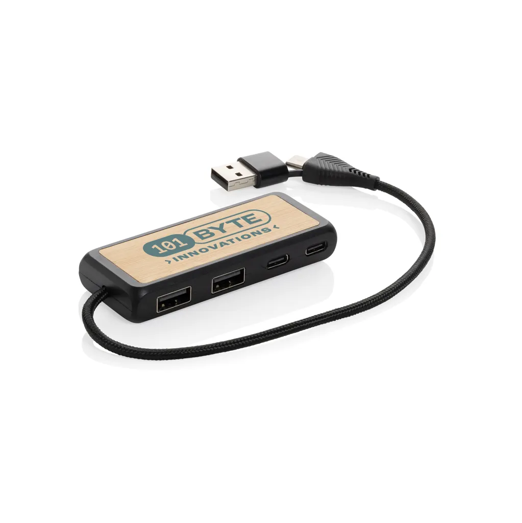 Link Dual Input USB Hub aus RCS rec. Kunststoff und Bambus, schwarz – Bild 4