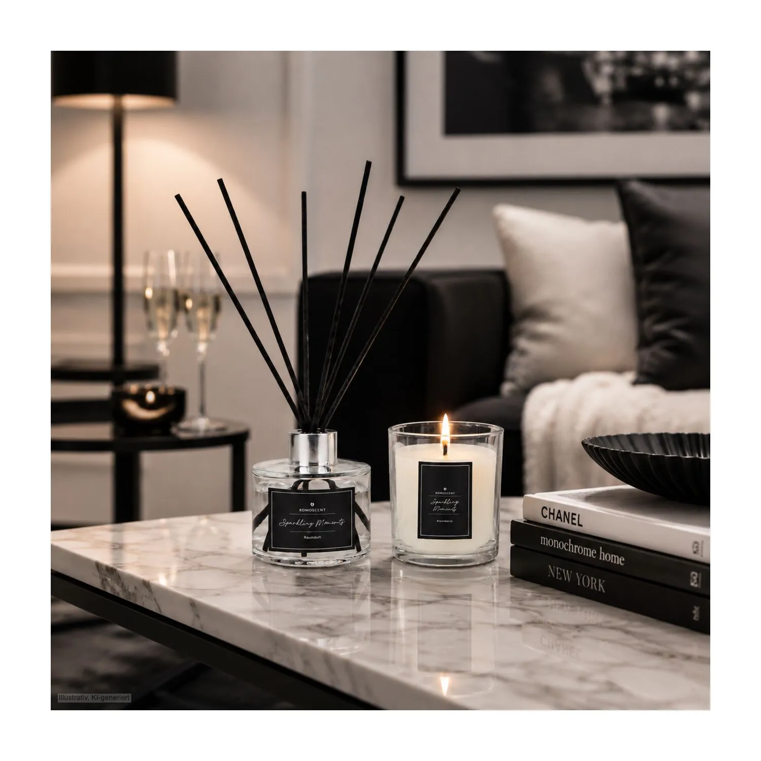 ROMOSCENT® Aroma-Set Sparkling Moments, Raumduft & Aromakerze, schwarz-weiß – Bild 8