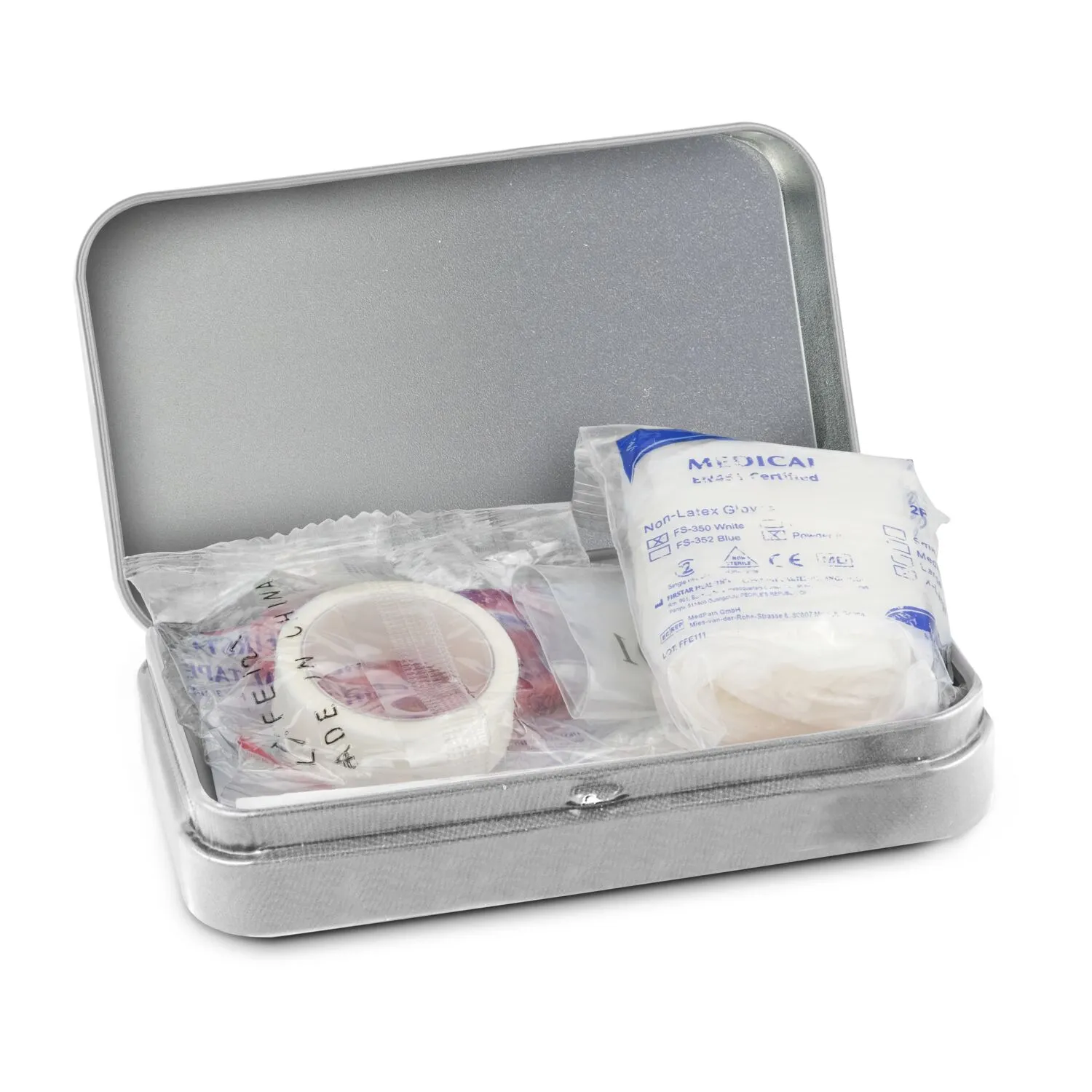 First Aid Box Compact, 27-teilig in Metalldose, grau – Bild 4