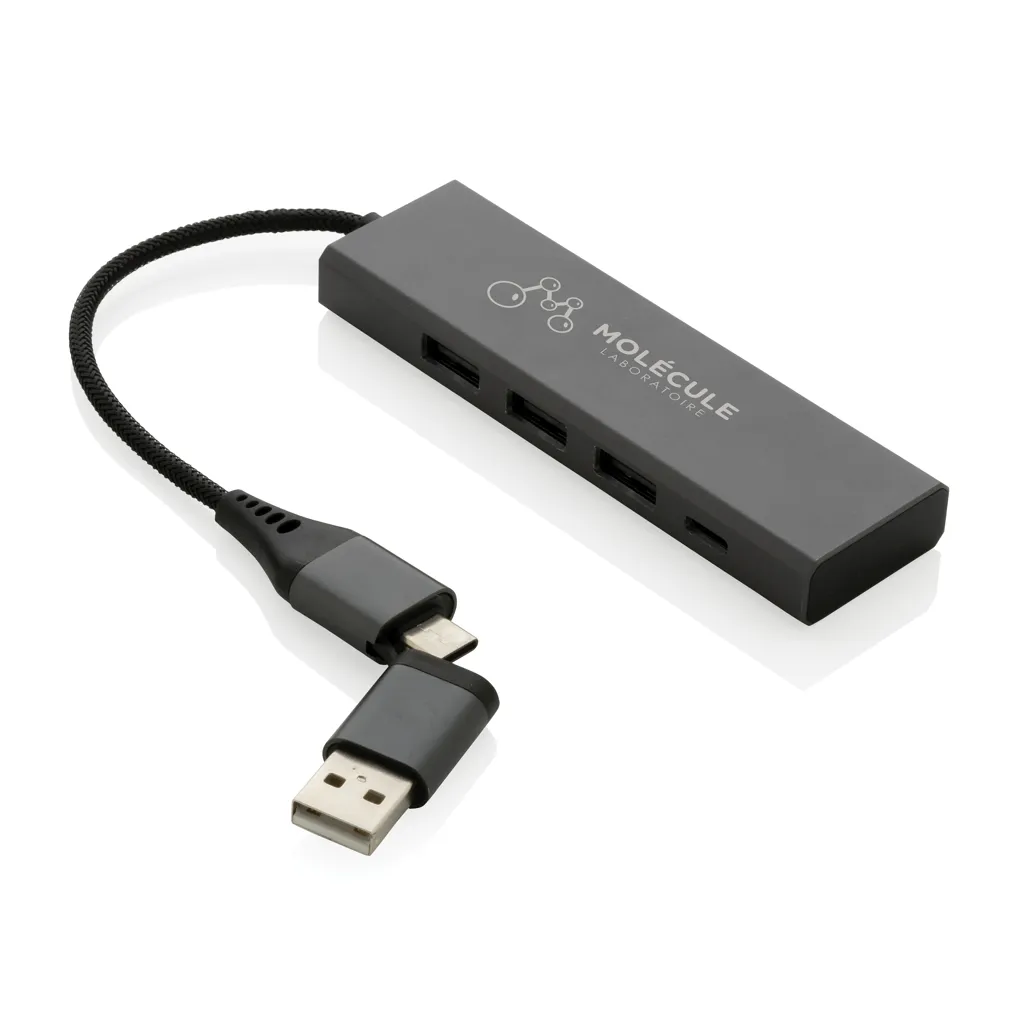 Terra Hub aus RCS recyceltem Aluminium mit 3 USB-Anschlüssen, grau – Bild 3