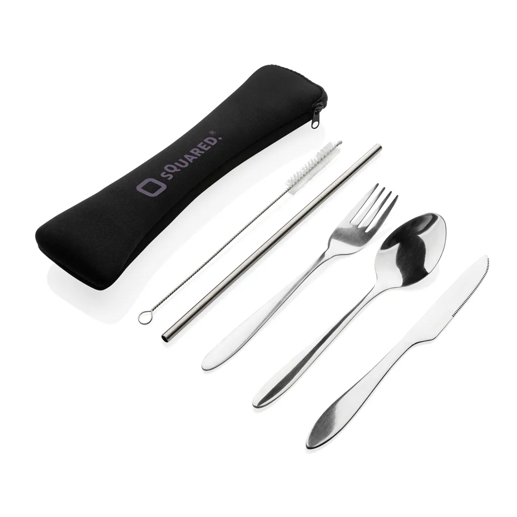 4-teiliges wiederverwendbares Besteckset aus Stainless-Steel, silber – Bild 4