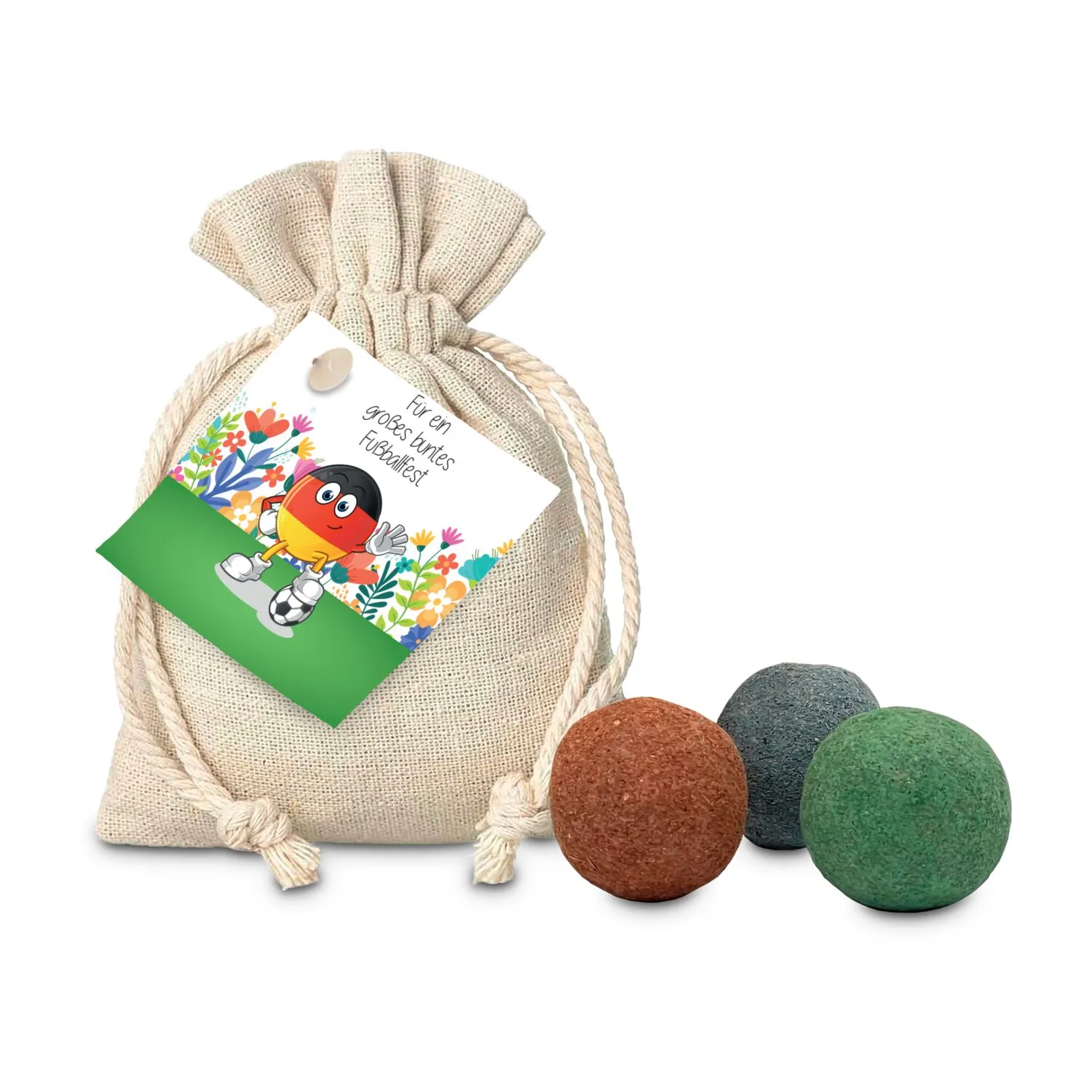 Geschenkartikel / Präsentartikel: Großes, buntes Fußballfest, 3 Saatkugeln im Säckchen, weiß – Bild 2