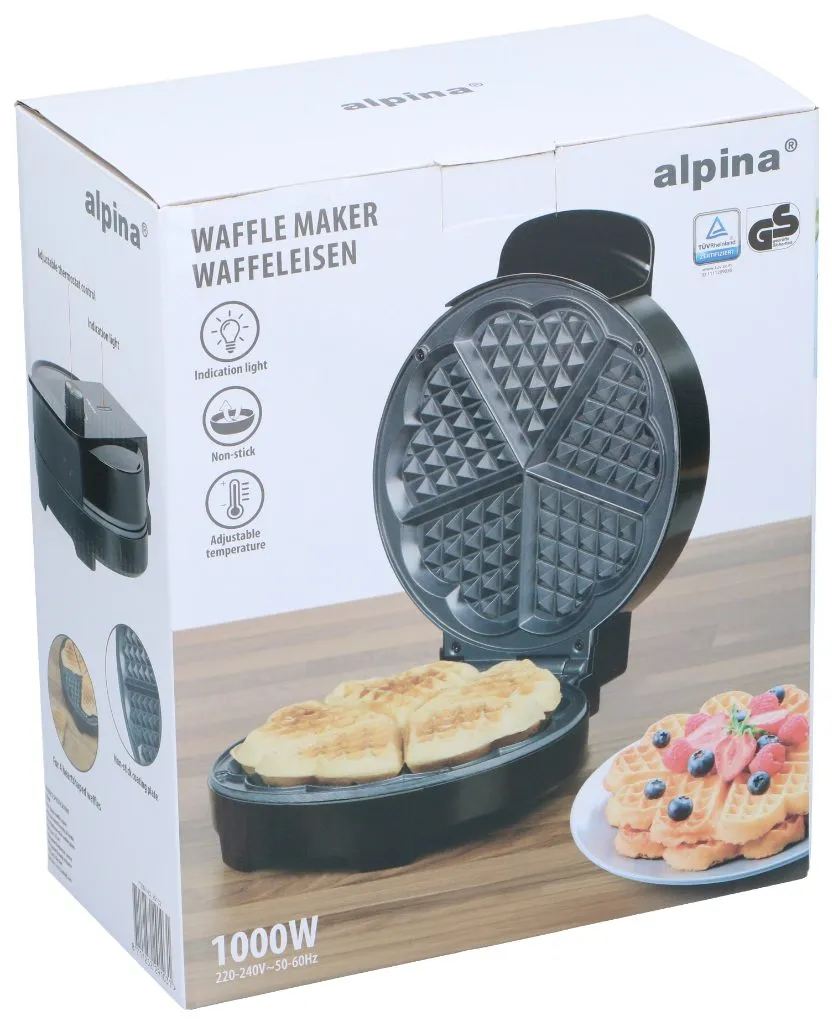 ALPINA Herzwaffeleisen 1000W, Schwarz – Bild 5