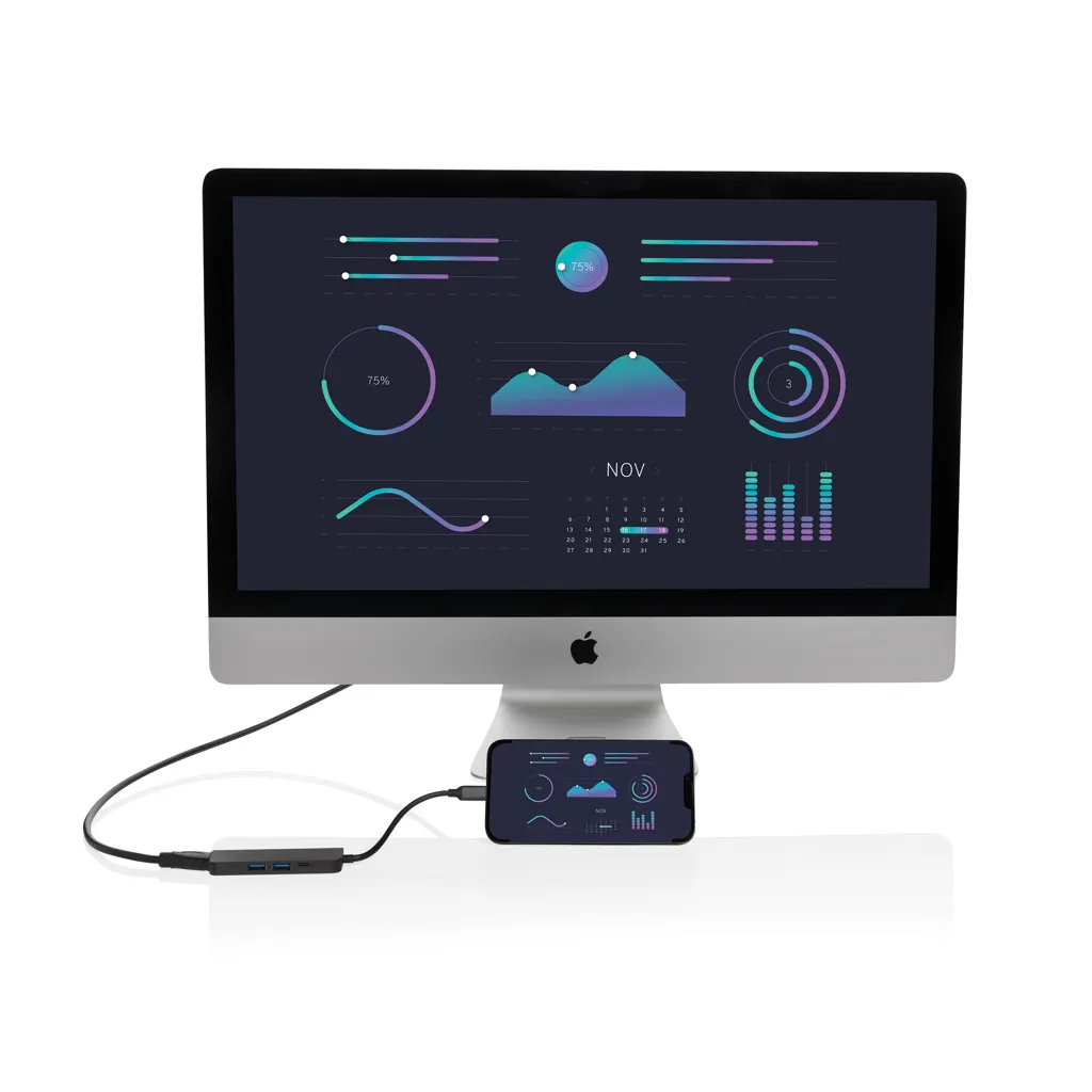 Terra Hub aus RCS recyceltem Aluminium mit HDMI-Input, grau – Bild 4