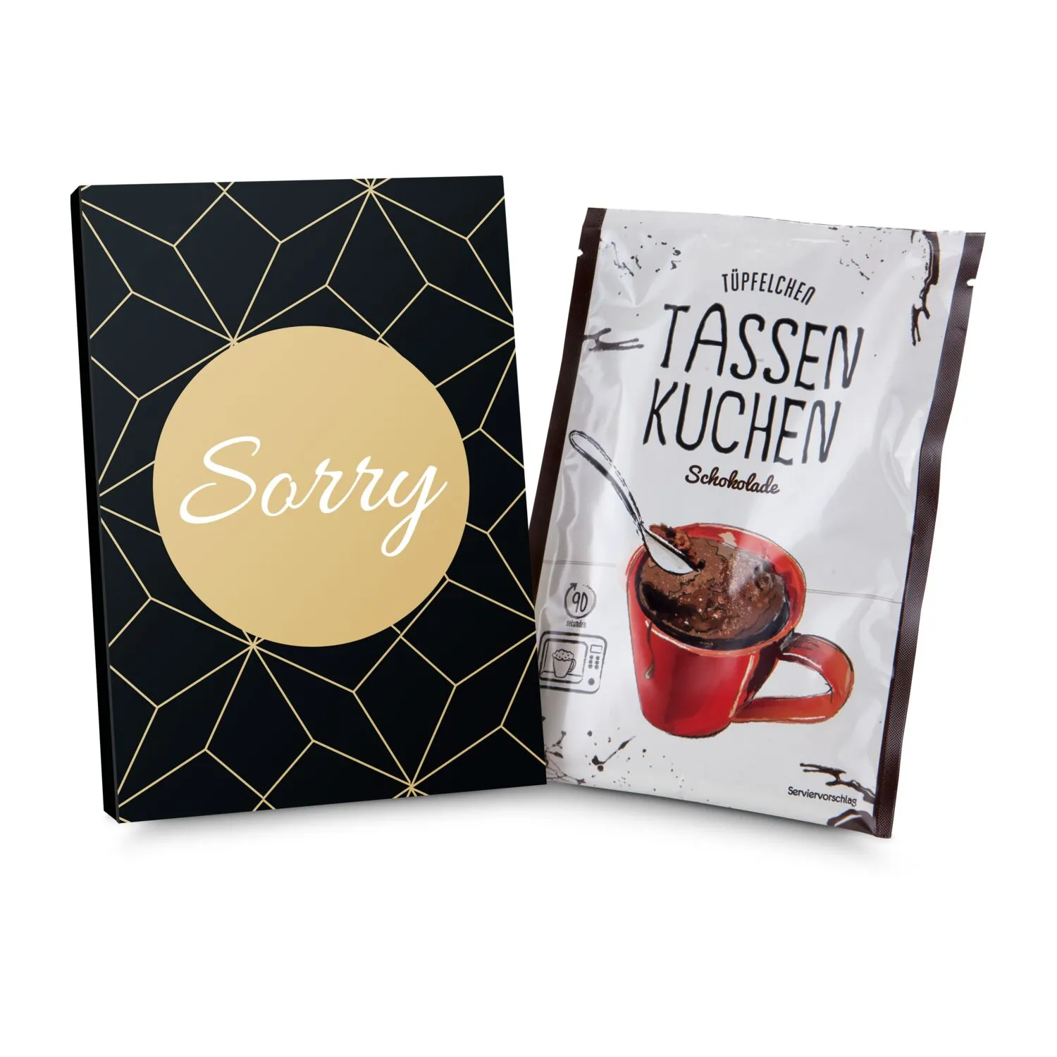 Geschenkartikel / Präsentartikel: Tassenkuchen Schokolade 70 g, Sorry, schwarz – Bild 2