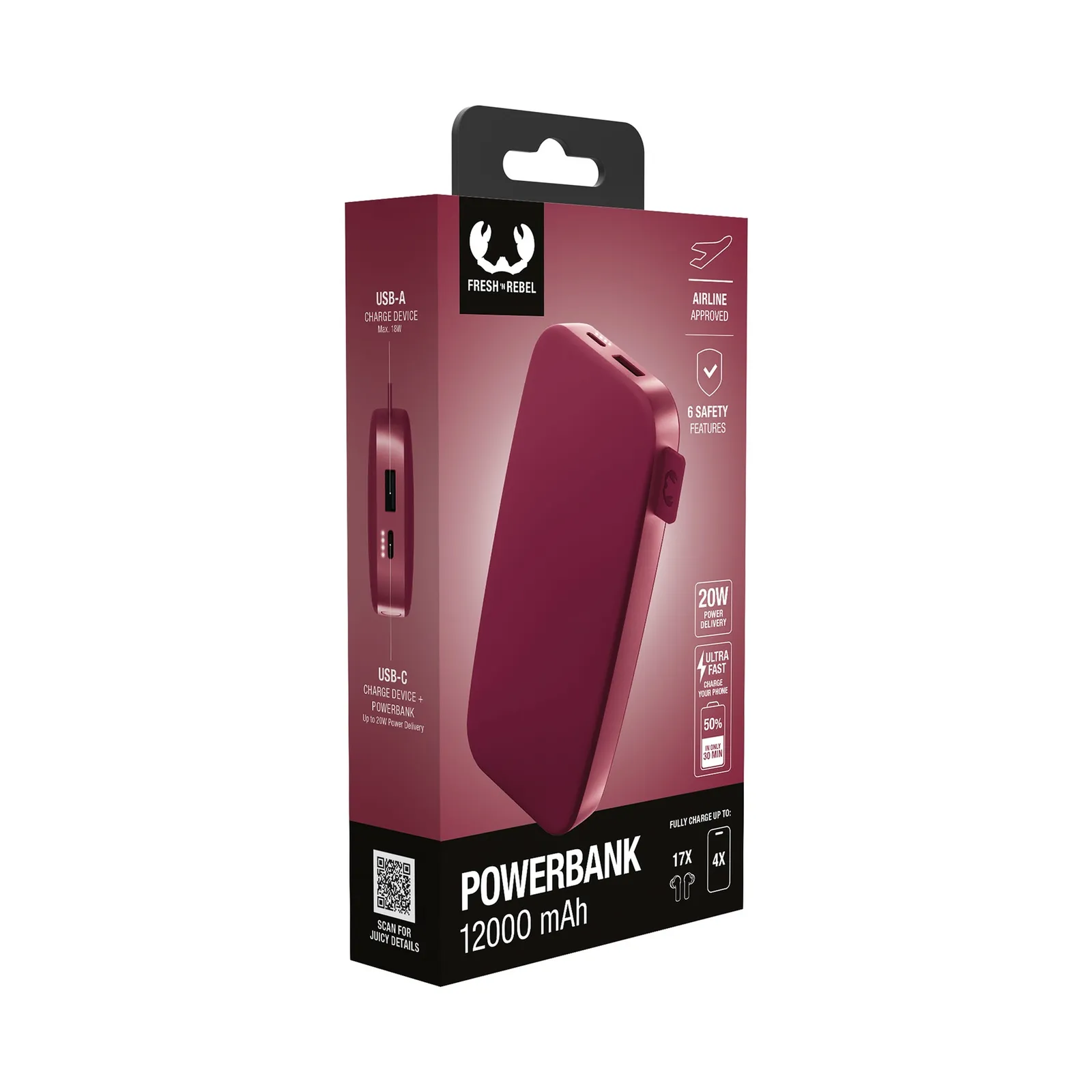Fresh 'n Rebel Powerbank 12000 mAh USB-C, Beerenrot – Bild 3