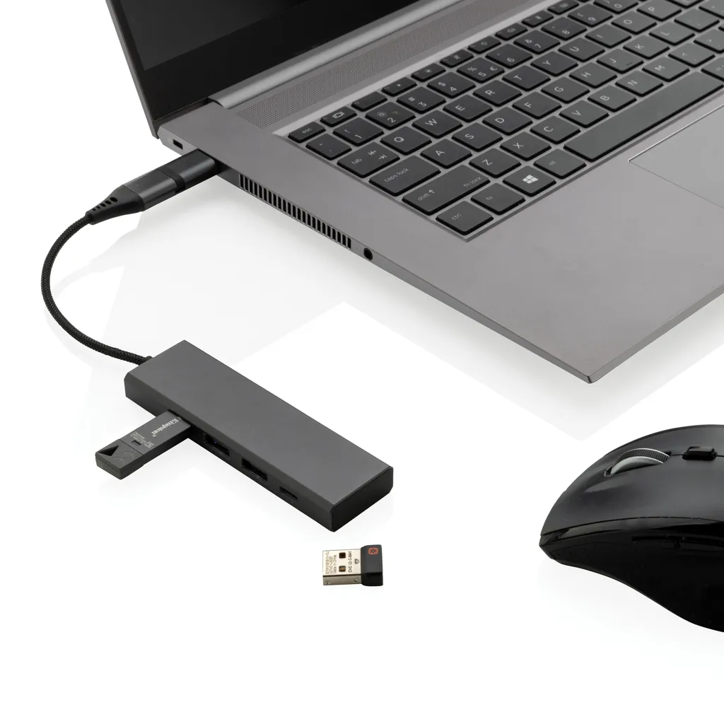 Terra Hub aus RCS recyceltem Aluminium mit 3 USB-Anschlüssen, grau – Bild 2