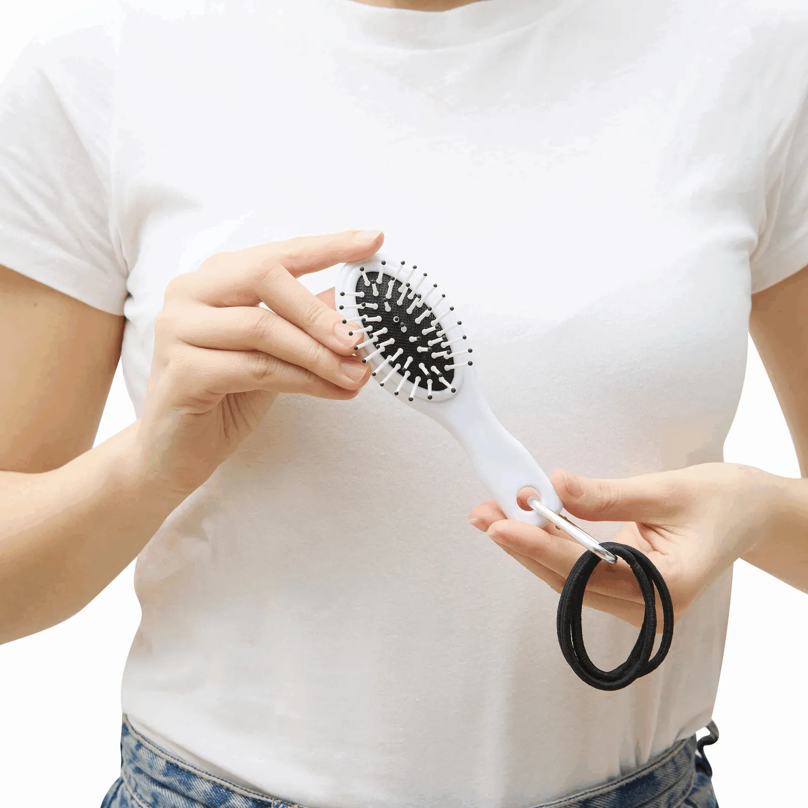 COIFFEUR - Reisebürste mit Haargummis schwarz, weiß, schwarz, weiß – Bild 4
