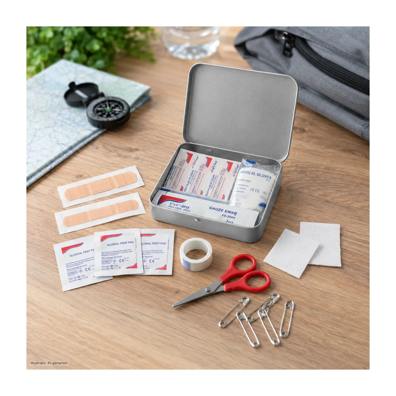 First Aid Box Compact, 27-teilig in Metalldose, grau – Bild 6