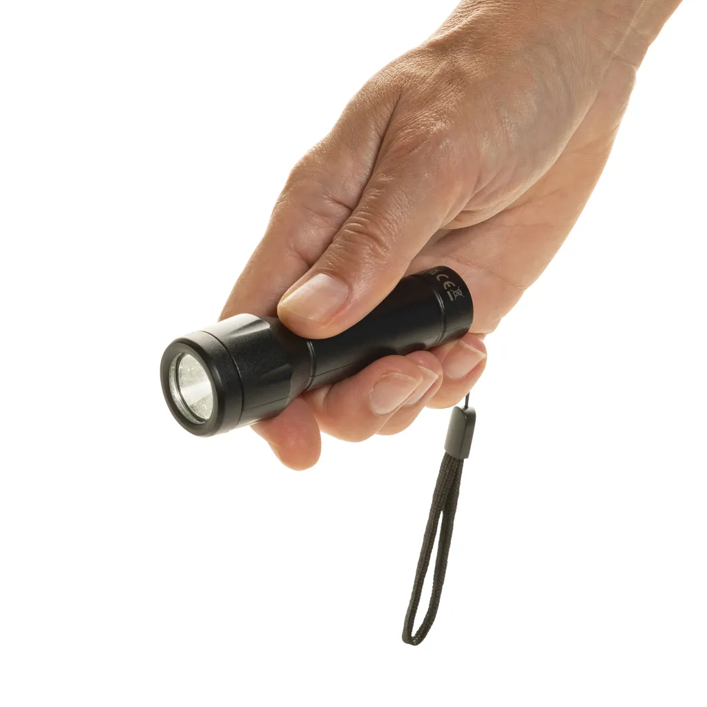 Flara USB-aufladbare Taschenlampe aus RCS recyceltem ABS, schwarz – Bild 3