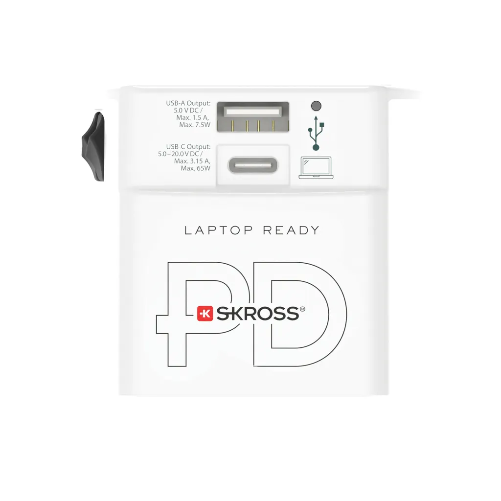 SKROSS World Travel Adapter MUV 65W PD mit USB-C-Kabel, weiß – Bild 3