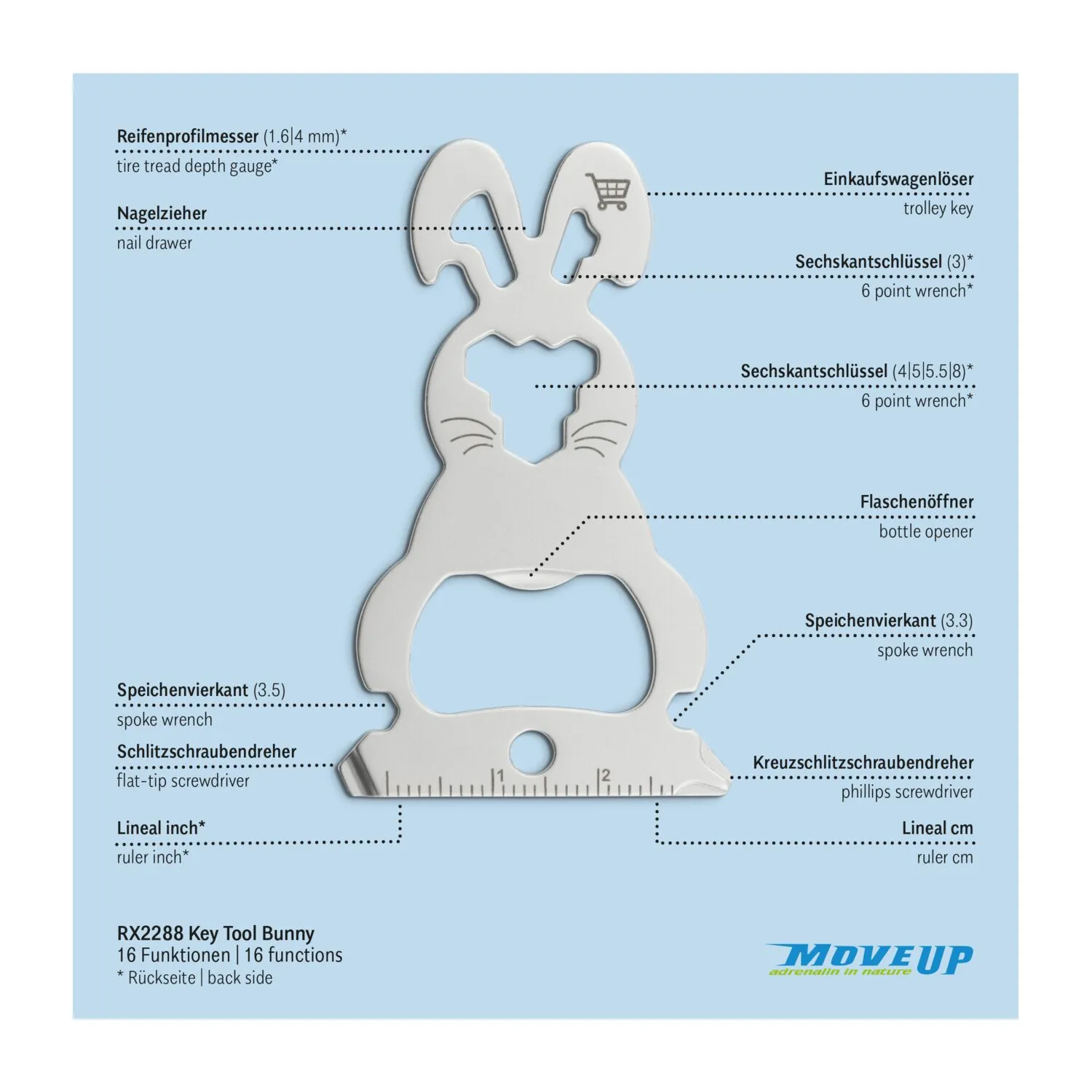 ROMINOX® Key Tool // Bunny - 16 functions (Osterhase), silber – Bild 9