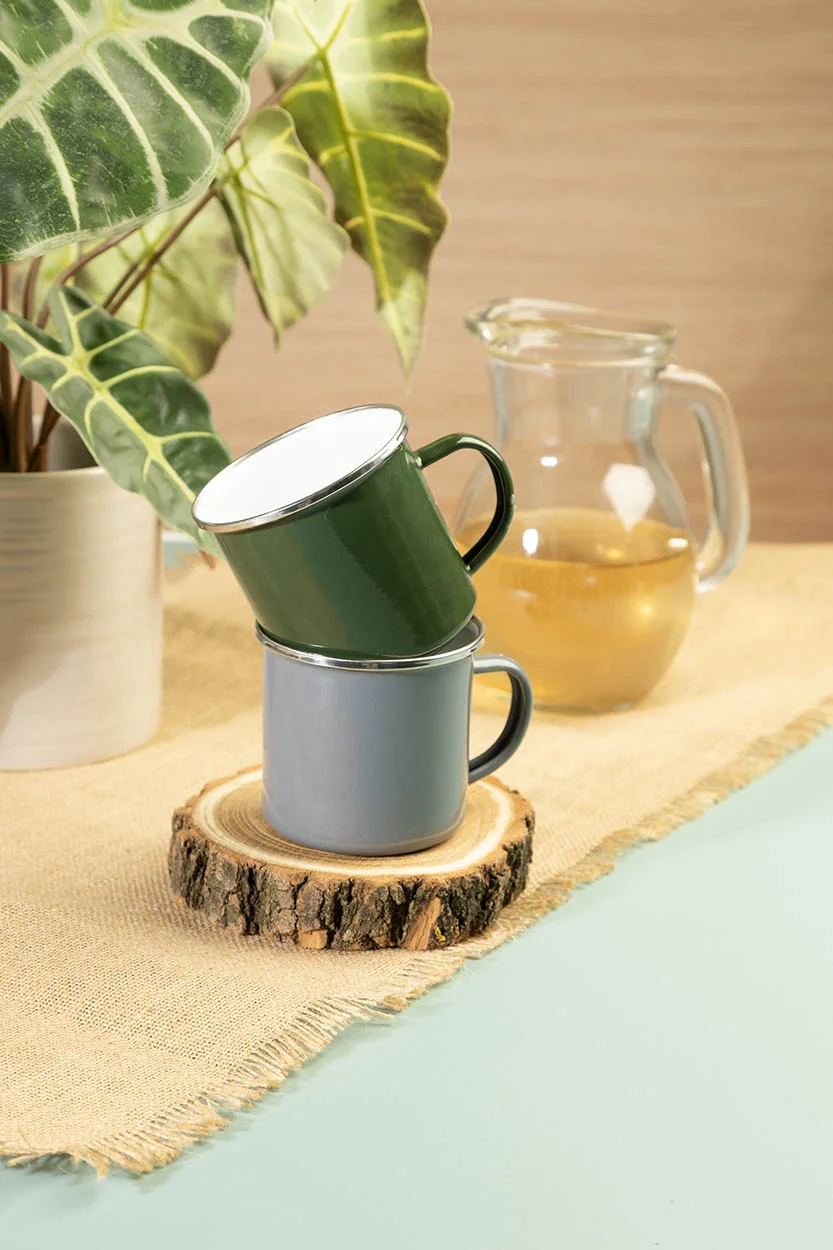 Emailletasse Enavint, grau, weiß – Bild 4