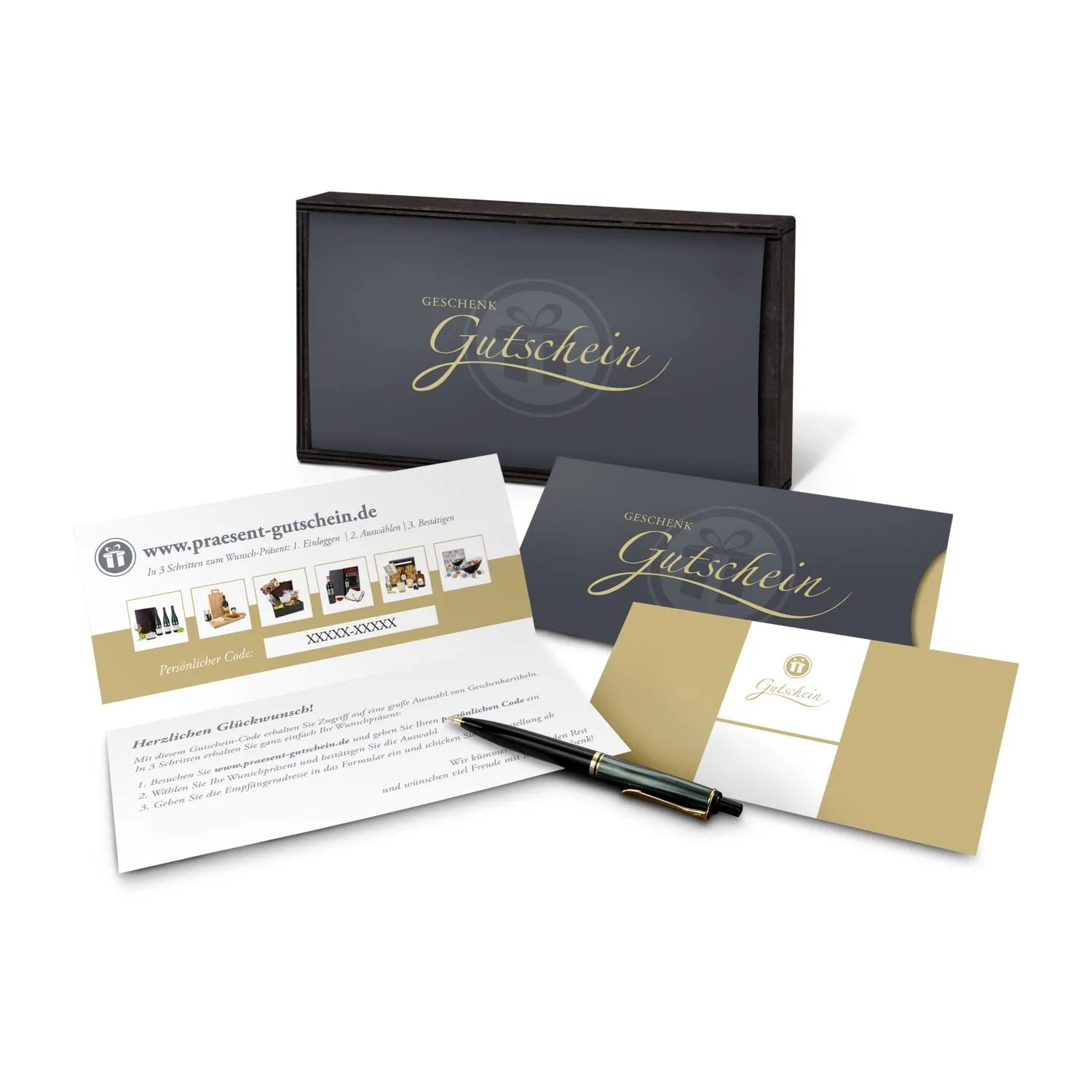 Geschenkgutschein Gold in Holzkiste, Kategorie 35 €, große Auswahl an Präsenten, Lifestyle- und Wellnessprodukten