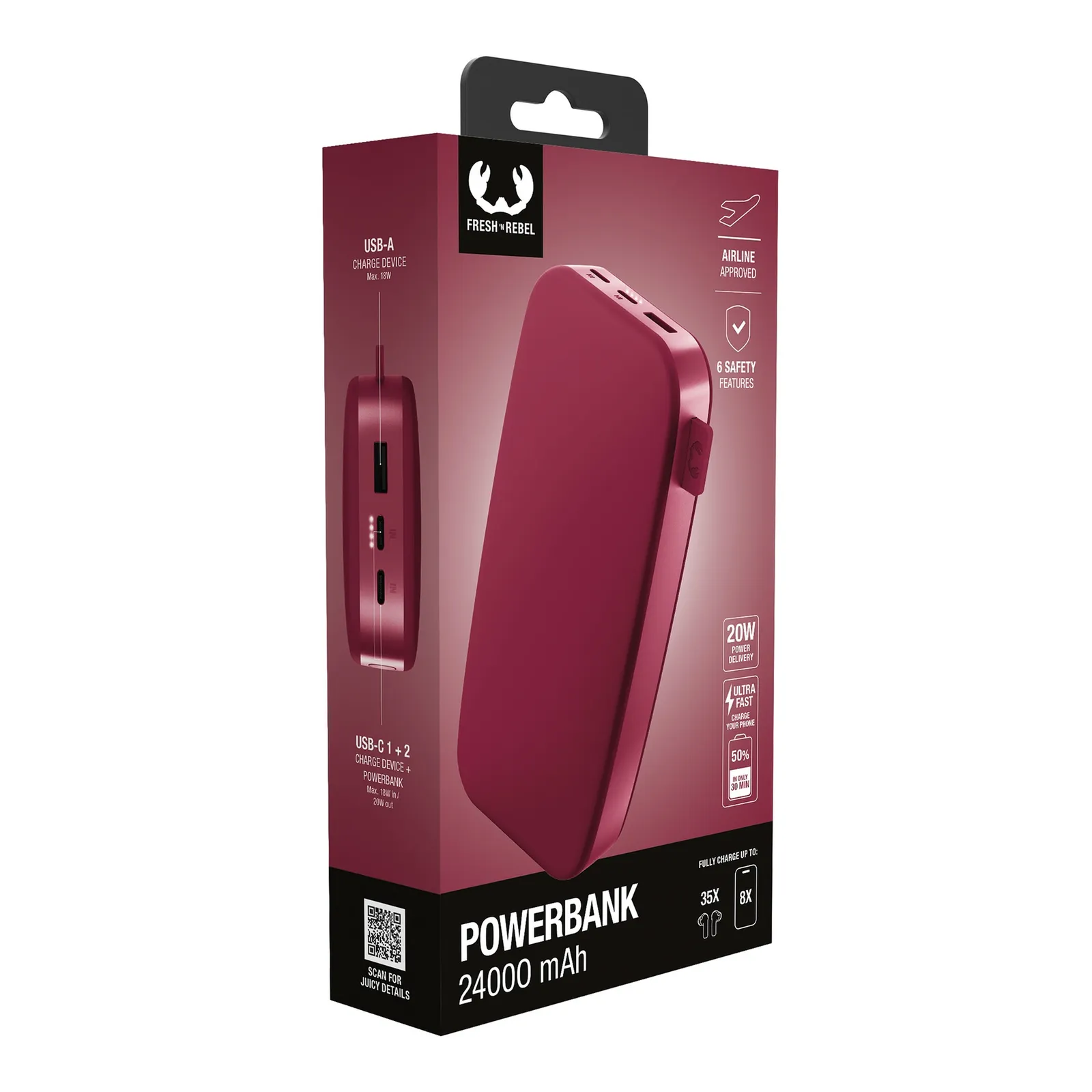 Fresh 'n Rebel Powerbank 24000 mAh USB-C, Beerenrot – Bild 6