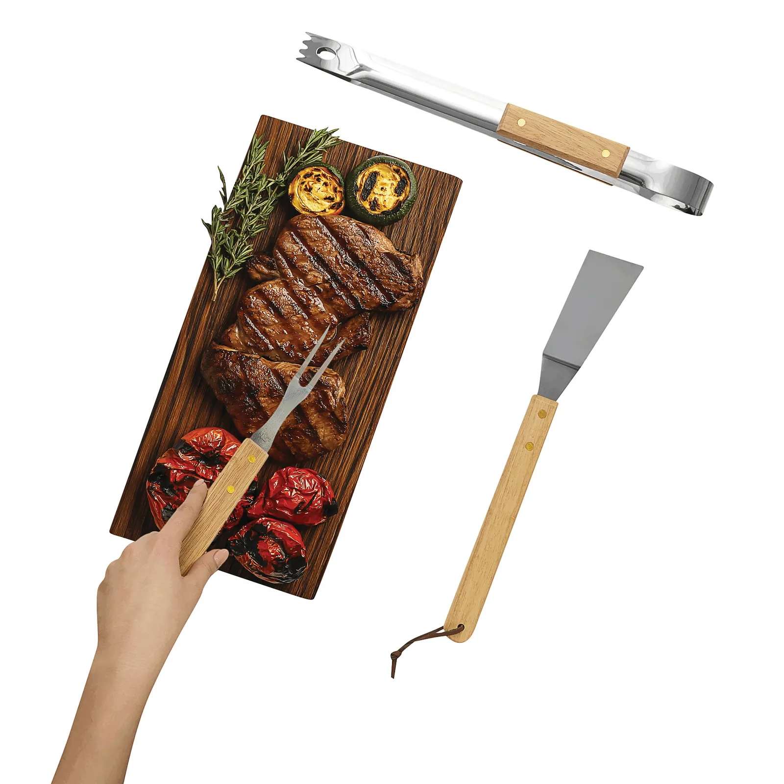 NUTARE BBQ - Grillbesteck braun, silber, braun, silber – Bild 3