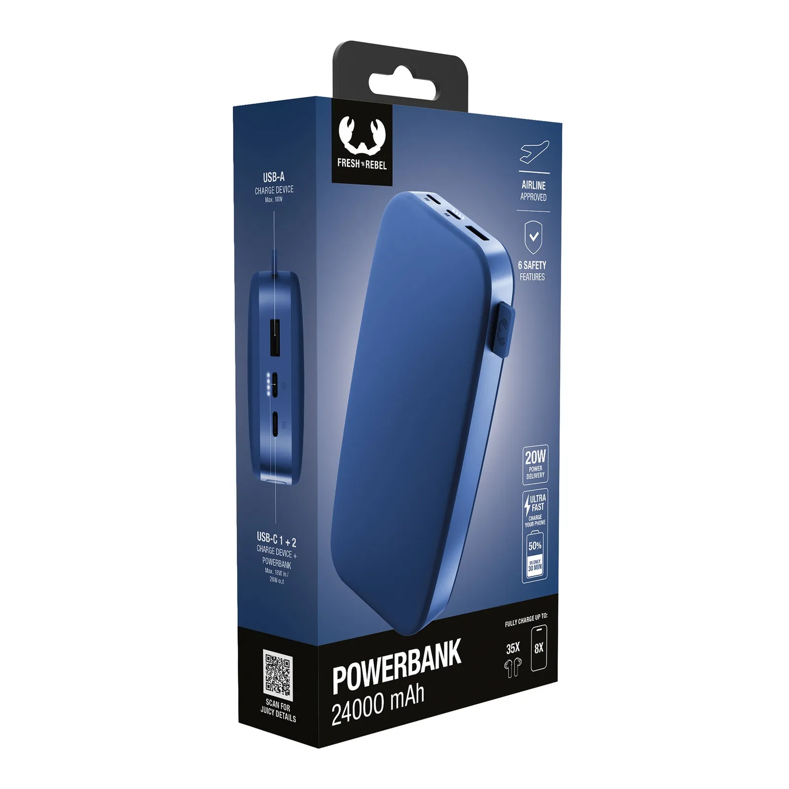 Fresh 'n Rebel Powerbank 24000 mAh USB-C, Reinblau – Bild 2