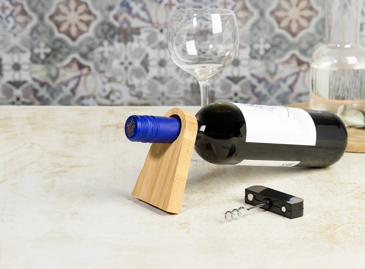 Flaschenhalter Kyoho mit Korkenzieher, natur, schwarz – Bild 8