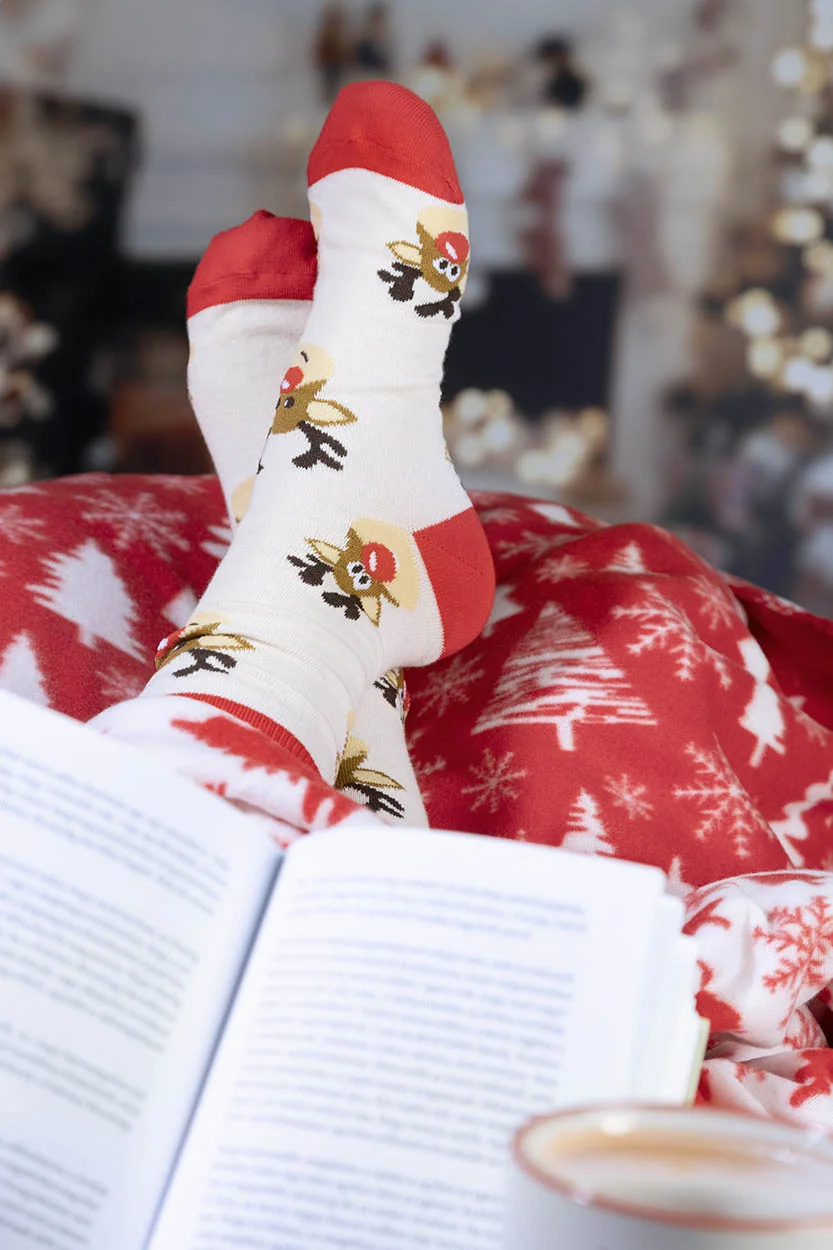 Weihnachtssocken Julsokka, Schneemann, natur, rot – Bild 6