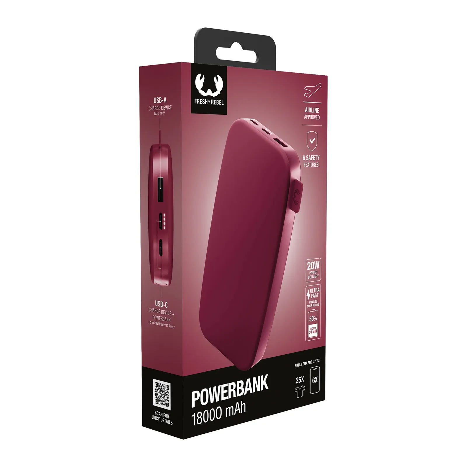 Fresh 'n Rebel Powerbank 18000 mAh USB-C, Beerenrot – Bild 2