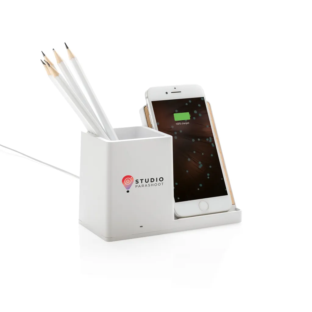 Ontario 10W Wireless Charger aus Bambus und RCS Kunststoff, weiß – Bild 8