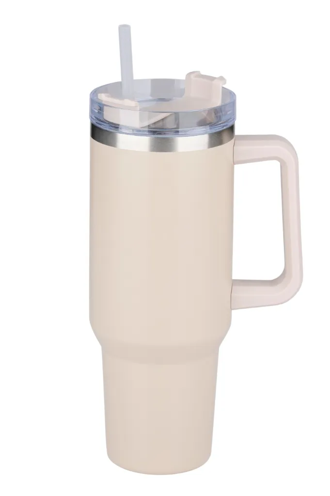 ALPINA Vakuum-Isolierbecher mit Trinkhalm 1.2L, Black/White/Beige/Green – Bild 6