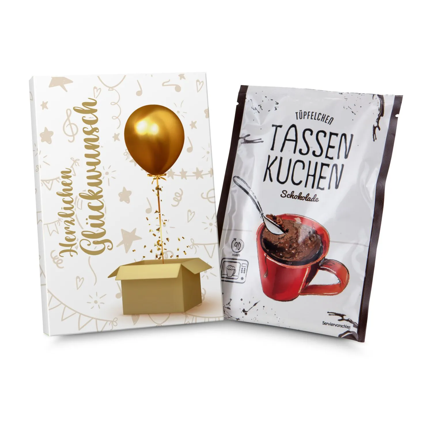Geschenkartikel / Präsentartikel: Tassenkuchen Schokolade 70 g, Herzlichen Glückwunsch, weiß – Bild 2