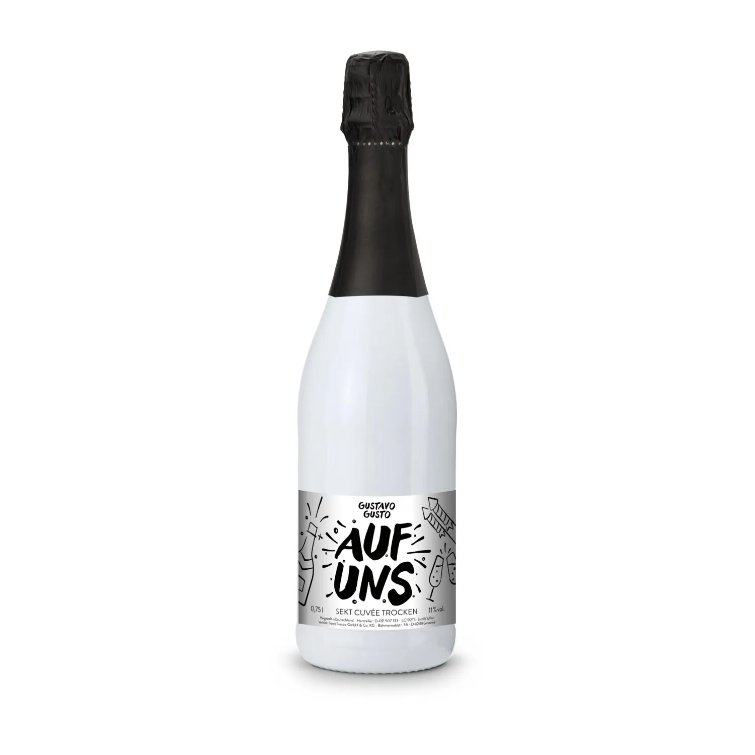 Sekt Cuvée - Flasche weiß-lackiert, 0,75 l, schwarz – Bild 2