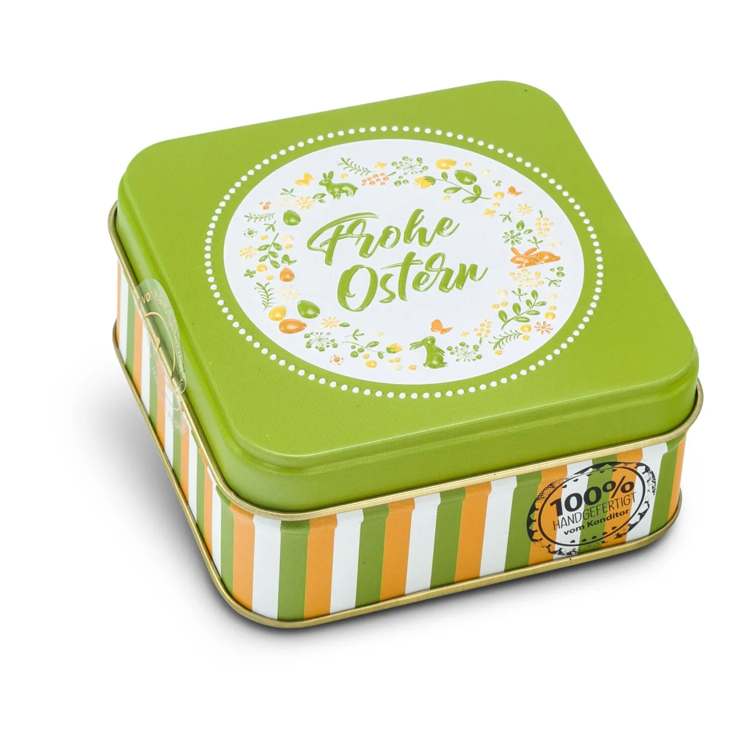 Geschenkartikel / Präsentartikel: Frohe Ostern - Pralinendose mit 50 g, grün – Bild 3