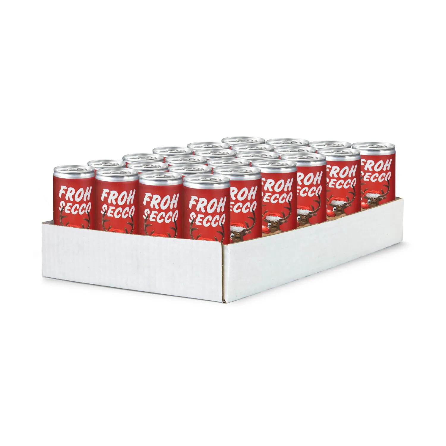 Geschenkartikel / Präsentartikel: FROHSECCO Elch (rot) - 24 x Promo Secco 0,2 l, Slimlinedose, rot – Bild 2
