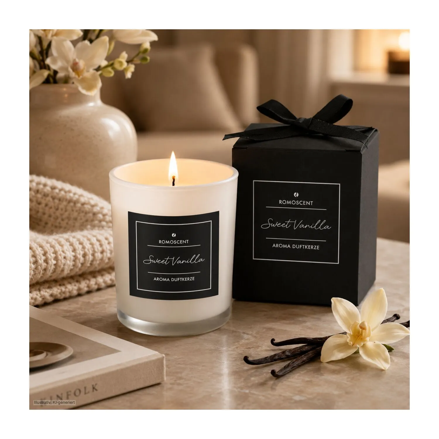 ROMOSCENT® Aromakerze Sweet Vanilla, schwarz-weiß – Bild 16