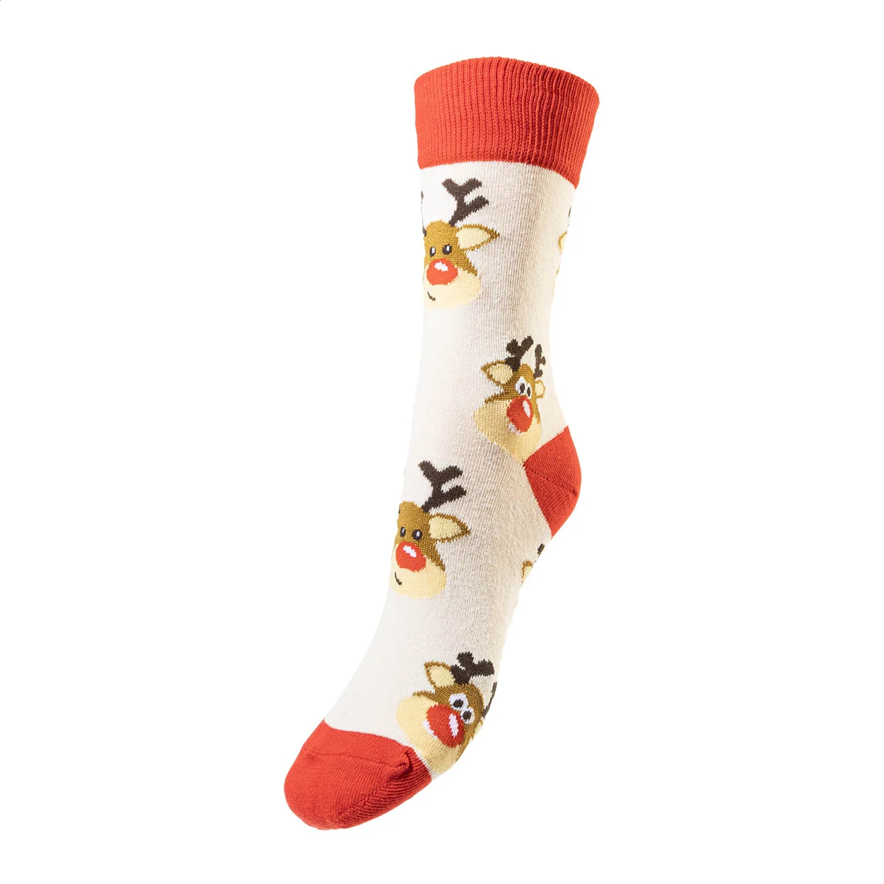 Weihnachtssocken Julsokka, Schneemann, natur, rot – Bild 4